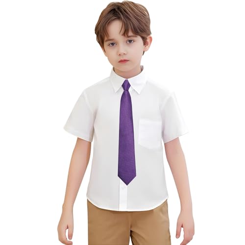 Image of Hi-Tie Boys Tie Pre-Tied Pocket Square Set Adjustable Kids Neckties Age 7-11 Years School UniForm Graduation