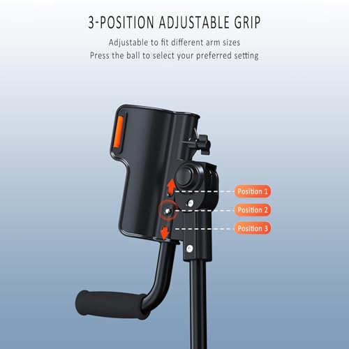 Muletas plegables para antebrazo, muletas de codo portátiles, altura ajustable, soporta 100 kg, 3 engranajes para soporte de codo y agarre, adecuadas para adultos de 150 a 180 cm