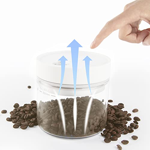 Dinbin Automatic Vacuum Food Canister Coffee Storage Container, Clear Glass, One-Click Automatic Exhaust Vacuum, Ideal For Coffee Beans, Food, Snacks, Nuts (1Pc - 500Ml) #TOP20