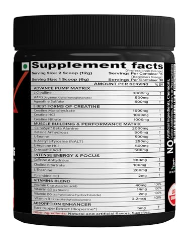 Image of NutriJa Weapon-X Pre-Workout Powder with 21 Active Ingredients - 3 Best Forms of Creatine, AAKG, Beta-Alanine, Caffeinated | Pumps, Viens Popping, Energy, Focus & Strength (30 Servings (Mango))