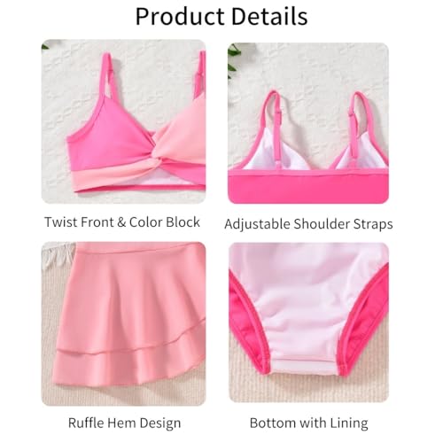 Image of HIHA Girls Swimsuit 3 Piece Bikini with Cover Up Skirts Size 6-12