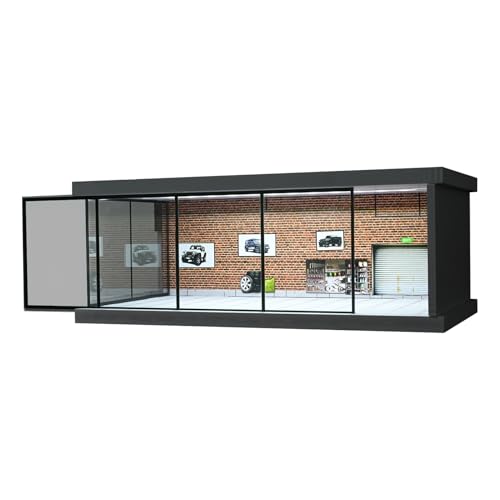 1/64 Diorama Auto Garage Modell, mit LED-Beleuchtung Stadt Auto Showroom Modell Auto Parkplatz Lagerung Modell, für 1/64 Skala Diecast Modell Auto, Szene Display Modell Sammlung Geschenk (Red Brick)
