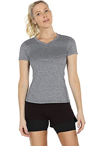 Image of icyzone Workout Shirts Yoga Tops Activewear V-Neck T-Shirts for Women Running Fitness Sports Short Sleeve Tees