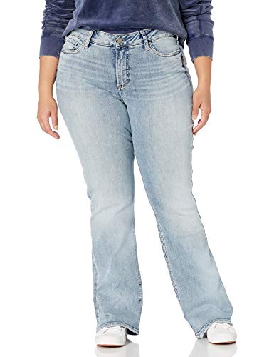 Silver Jeans Co. Women's Plus Size Avery Curvy Fit High Rise Slim Bootcut Jeans, Light Indigo Wash, 16W X 33L