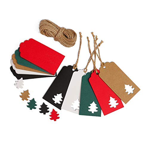MR FIVE Xmas Gift Tags with String Attached,Christmas Tag for Gifts,Kraft Paper Lable Hang with Christmas Tree Shape for Xmas Gift,50PCS