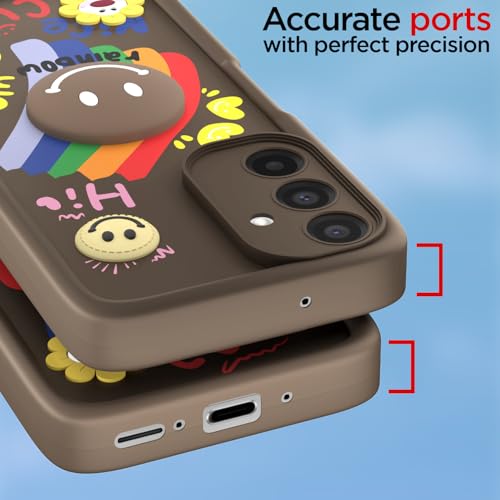 Image of Pikkme Back Cover for Samsung Galaxy A26 5G | Soft Silicone| Cute Rainbow Smile & 3D Cartoon Flower Design | Shockproof Raised Camera Protection Bumper Case (Brown)