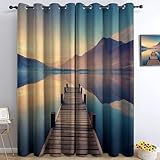 Generisch SurrealGardinen 2er Set, Blickdicht mit Ösen 245 x 280 (H x B) See Steg Sonnenuntergang Thermovorhang für Kinder Jugendzimmer Schlafzimmer Dekor - Mehrfarbig
