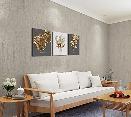 Gray And Gold Boho Abstract Wall Art 3 Pieces Modern Stretched And Framed White Flower Gold Leaf Canvas Paintings For Living Room Home Office And Bedroom Bathroom Wall Decor Canvas Size: 12"X16"X3 #TOP5
