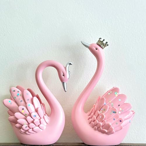 Image of Lucky Swan Couple Crystal Wings showpiece for Home Living Room Decor | Romantic Love Bird Couple Gift for Valentine, Anniversary, Birthday (Set of 2 Pc) (Pink) (Small)