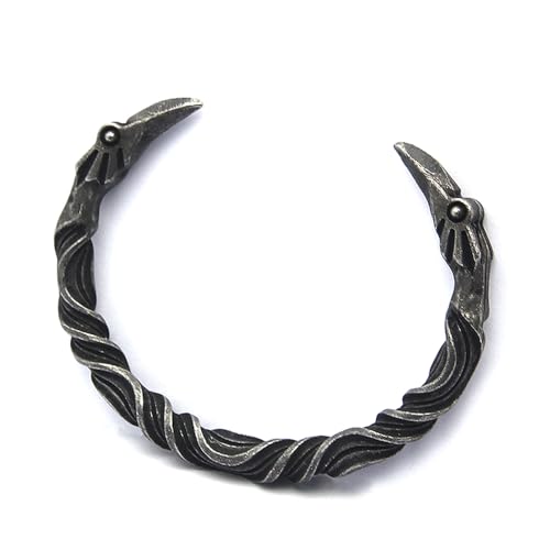 Gray Color Raven Bracelet Bangle - Adjustable Never Fade Stainless Steel Viking Norse Scandinavian Torc