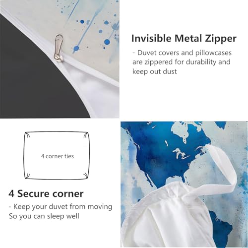 Housse de couette 220x240cm microfibre avec zip pour lit double bleu
