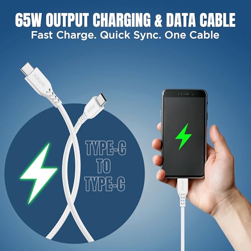 Image of Intex Speed Pro 65W Fast Charging Type C to C, 480Mbps, Trangle Free, Data Sync Cable Compatible For Laptop, BT Speaker, Mobile, Tablet, TWS & Other Type C Devices- White