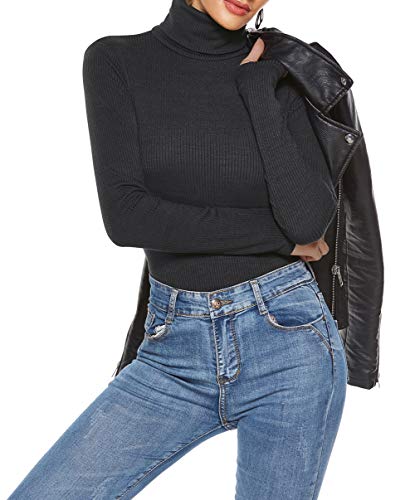 Womens Turtleneck Bodysuit Long Sleeve Bodysuits Ribbed Bodysuit Stretchy Basic Bodycon Leotard Bodysuit for Women3