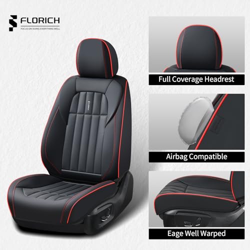 FLORICH Leather Seat Cover, Car Seat Covers Front Set, Waterproof Car Seat Protectors, Front Seat Covers 2 Pack, Automotive Seat Covers Protector Fit for Most Cars Trucks SUV - BlackRedLine by FLORICH - Used condition - Image 3