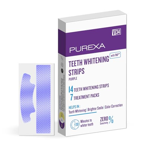 Image of V34 Teeth Whitening Strips with PAP+ (Pack of 1) - 7 Strips for 14 Applications | Enamel-Safe & Sensitivity-Friendly | Removes Tea, Coffee & Smoking Stains | Suitable for Men & Women