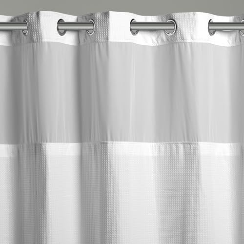 It's A Snap! Waffle Shower Curtain, 3-in-1 with Fabric Curtain, Sheer Top Window, Flex-On Rings & Liner, 54' x 80', White by Hookless - Image 2