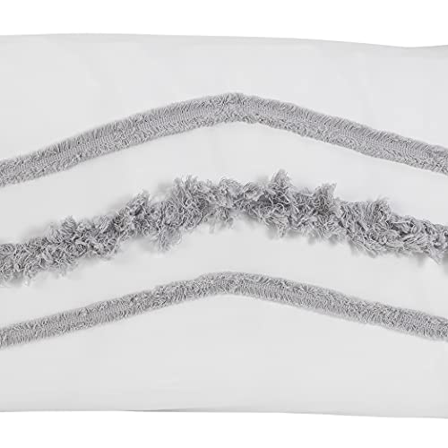 Sweet Jojo Designs Minimalist Macrame Boho Chic White And Grey Set Of 2 Pillow Cases Standard Queen Pillowcase Sham Cover Set Bed Tufted Knotted Tassel Fringe Cotton Decorative Accent Home Room Decor #TOP3