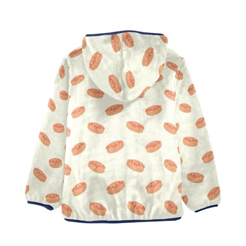 Hotdog with Sausage and Sauce Mustard Girls Fleece Jacket Girls Fall Jacket Girls Zip Up Hoodie Girls Sherpa Jacket 2-10T2