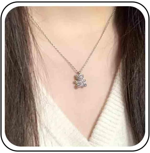 Vintage Crystal Bear Necklace CZ Bear Pendant Choker Necklace Cubic Teddy Bear Necklace Textured Bear Teddy Necklace Jewelry for Women