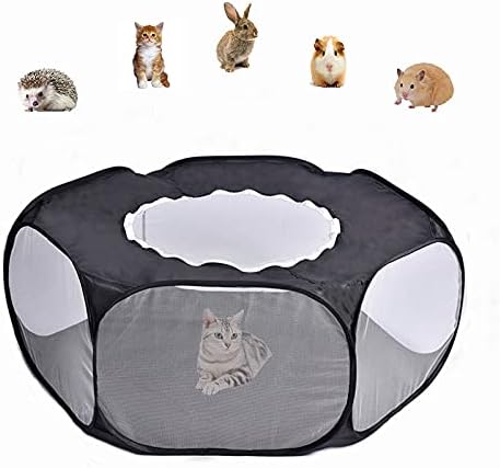 PIXRIY Small Animals Cage Tent, Pet Playpen with Top Opening Foldable Breathable Yark Fence for Guinea Pig, Rabbits, Hamster, Chinchillas and Hedgehogs (Black)
