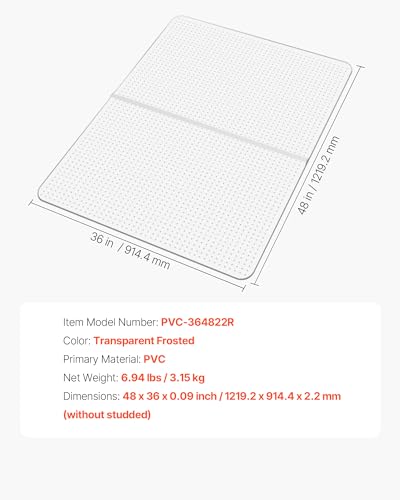 Image of VEVOR Chair Mat, 36 x 48 Inch Office Chair Mat for Carpeted Floors, Plastic Floor Protector Rug with Studded, Non-Slip & Easy to Clean, Smooth Glide Under Desk Rug for Home Office (Rectangular)