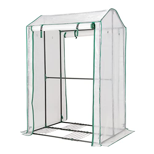 TANGZON Garden Greenhouse, Portable Grow house with Steel Frame and Reinforced PE Cover, Indoor Outdoor Plants Flowers Herbs Grow Shed for Lawn Patio Balcony(with Double Roll Up Door,110 x 90 x 150cm)