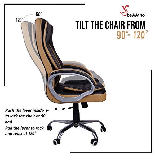 Image of beAAtho JS-1 Teak High Back Office Revolving Chair (Black and Tan)