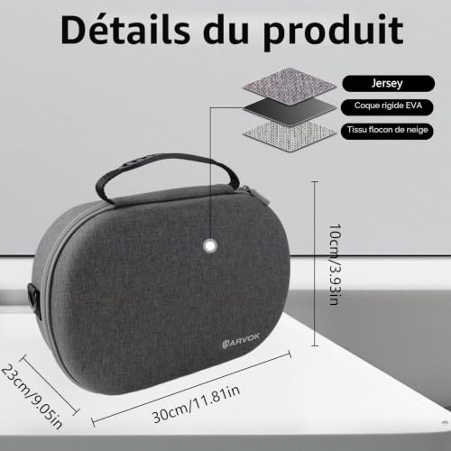 Arvok Étui de Transport pour Apple Vision Pro et Accessoires Câble de Chargement de Batterie, étui de Voyage Rigide pour et, Étui pour Casque de Jeu VR Adapté au Voyage et au Stockage Domicile, Gris – vue 2
