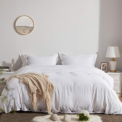Sunstyle Home Queen Size Duvet Cover Set With Buttons Closure White, 3 Pieces Solid Color Ultra Soft Skin-Friendly Comforter Cover Set (1 Duvet Cover +2 Pillowcases) #TOP1