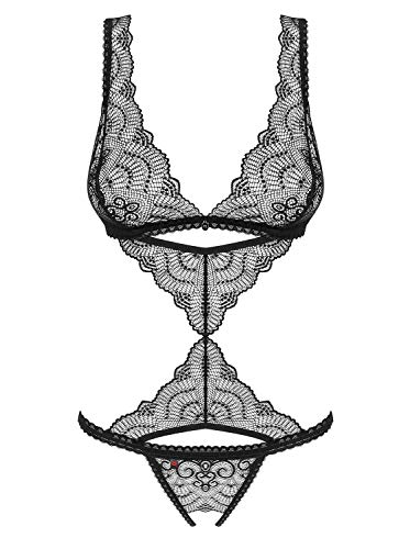 Obsessive Teddy Body Firella lingerie sexy noire body transparent en dentelle pour femme