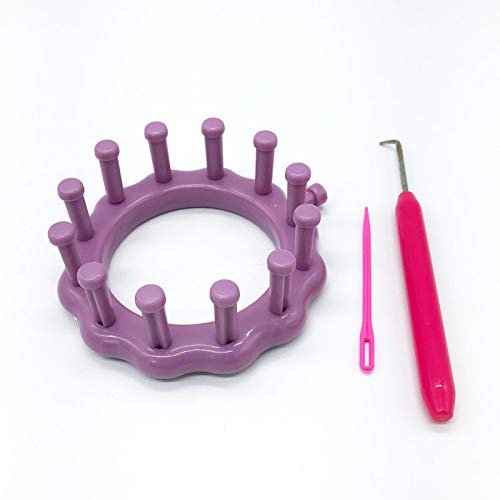 WAYION Round Knitting Loom Plastic Hat Weaving Looms Kit with Loom Hook/Needle, Creativity for Kids Small Knitting Loom Kit - Perfect for Sock, Hat, Leg & Arm Warmers, Scarf & More (Purple)