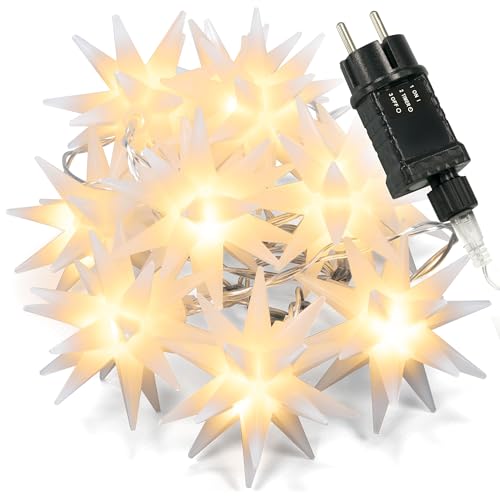 Nipach GmbH 10 LED Lichterkette Weihnachts-Sterne weiß Ø 6 cm Trafo Timer Weihnachts-Deko Sternenkette Weihnachtssternkette Weihnachtsdeko Xmas-Deko
