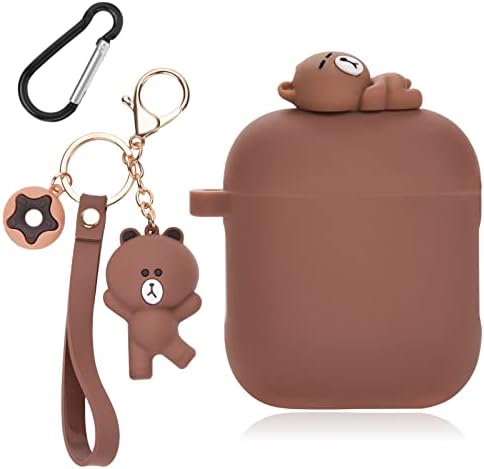 Cute AirPod Case with Bear Keychain Classic Matte Soft Silicone Protective Cover for Women and Girls Compatible with AirPods 2nd & 1st Generation Case