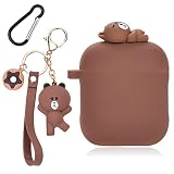 Cute AirPod Case with Bear Keychain Classic Matte Soft Silicone Protective Cover for Women and Girls