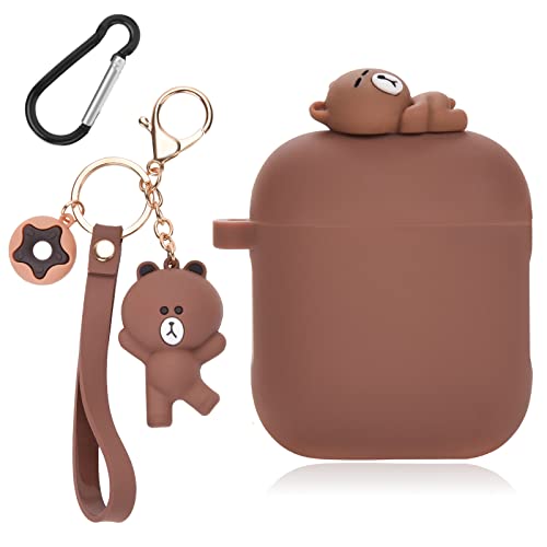 Cute Airpod Case With Bear Keychain Classic Matte Soft Silicone Protective Cover For Women And Girls Compatible With Airpods 2Nd & 1St Generation Case #TOP26