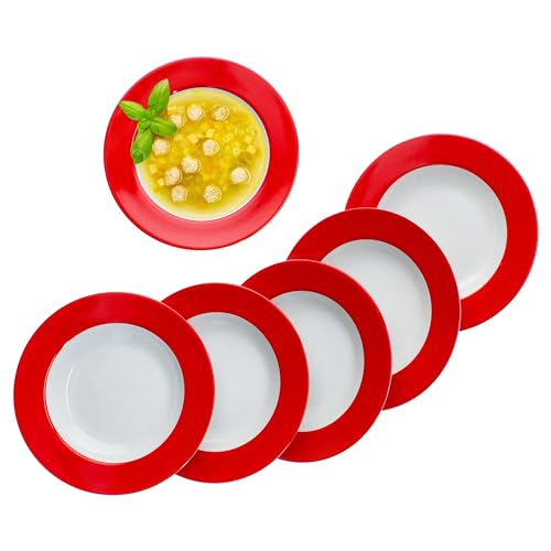 MamboCat Set di 6 piatti fondi in porcellana colorata per 6 persone, piatti rotondi colorati, insalata, zuppa, cereali, pasta & Co. per colazione, pranzo e pane da sera