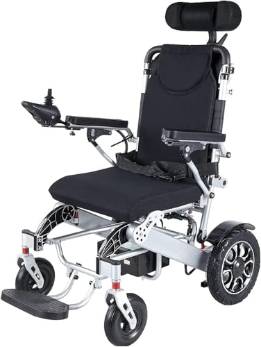 Silla de Ruedas eléctrica Plegable con reposacabezas, Respaldo Ajustable, Todoterreno, Motor Dual, batería de Litio de 24 V y 20 Ah.