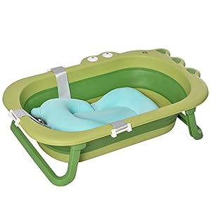 HOMCOM Baby Bath Tub for Toddler Kids Infant Ergonomic Foldable Secure Non-Slip Portable with Baby Cushion for 0-3 Years…
