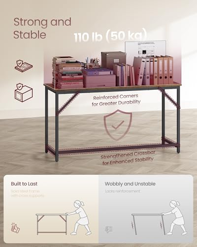 Image of VASAGLE Computer Desk, Office Work Desk, 55.1 x 19.7 x 29.9 Inches | For Study, Bedroom, Home Office, Living Room, Rustic Brown and Black ULWD214K101
