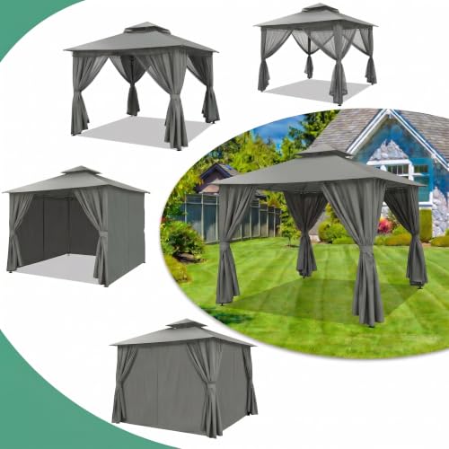 Image of COBIZI 10x10 FT Outdoor Gazebo, Soft Top Patio Gazebo with Ventilated Double-Tier Roof, Heavy-Duty Metal Frame Canopy with Removable Privacy Curtains for Backyard, Garden, Lawn, Gray