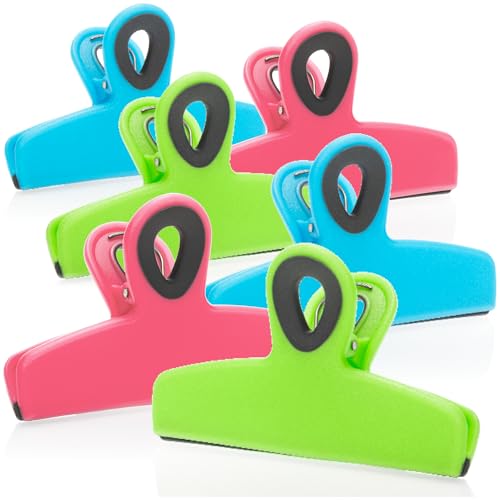 com-four 6 clips de cierre para bolsas, clips de cierre anchos para bolsas de alimentos, pinzas de cierre de plástico para cerrar y mantener frescas