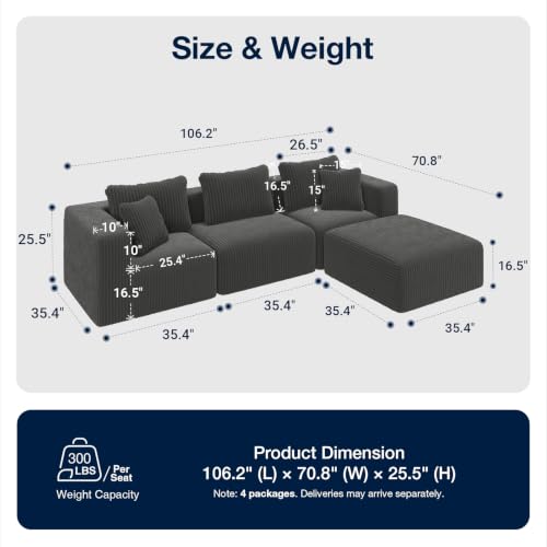 Image of Avenco 106-inch L-Shaped Modular Sectional Sofa Couch with Ottoman