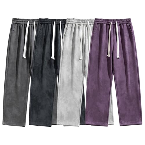 Stylish Comfort Loose Fit Suede Pants Men, Casual Elastic Waist Drawstring Sweatpants with Pockets, Fall Comfort Trousers2