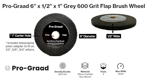 Image of 6 inch x 1 /2 inch Grey 600 Grit Non-Woven Bench Grinder Polishing Burnishing Satin Finishing Flap Brush Wheel for Aluminum Copper Metal Golf Club Refurbishing, Compatible for 1 /2 inch, 5 /8 inch, 3 /4 inch Arbor