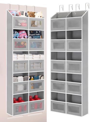 Over the Door Organizer Hanging- 10 Compartments, 80 lbs Load Behind Door Stuffed Animal Storage, Extra Large Toys Storage Organization for Bedroom, Bathroom, Closet, Nursery, Shoes, Diaper (grey)