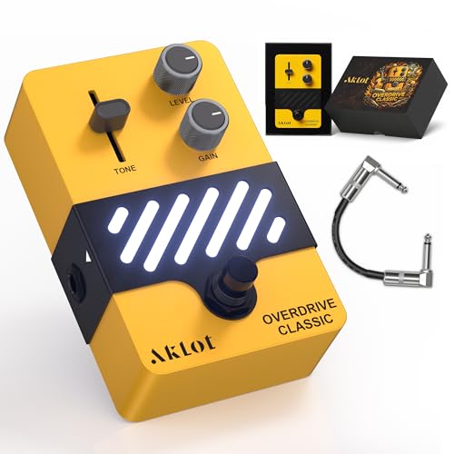 Image of AKLOT Overdrive Electric Guitar Pedal: Warm Bluesy Crunch to Classic Rock Drive, Dynamic Touch-Responsive Drive, Gain & Tone Controls, Mini Guitar Effects Pedal True Bypass, NEON GoldRush