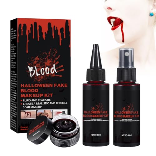 HASAIKA Kit de Sangre Falsa, Spray de Maquillaje de Sangre, Coagulante de Sangre Falsa Para maquillaje de disfraces de Halloween, maquillaje facial, vampiro, etc.