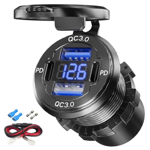 Dual PD USB C Ports & Dual Quick Charge 3.0 Ports Car Charger Socket, VANONE Aluminum Alloy...