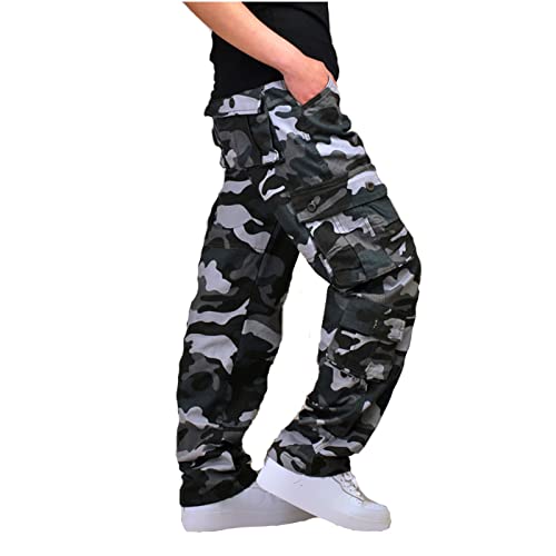 Muscularfit Baggy Cargo Pants for Men 2023 Casual Loose Multi Pockets Camouflage Trouser Lounge Buckle Zipper Camo Sweatpants