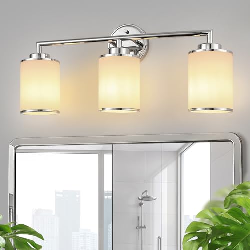 Image of DORESshop 3-Light Chrome Bathroom Light Fixture - Industrial Style with Clear Glass Shades